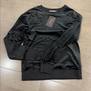 NWT Paris Hilton Black Star cutout velour sweatshirt.